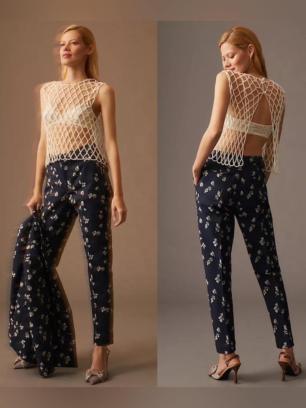 Scotch & Soda Lowry Jacquard Floral Trousers Navy Blue 24 MSRP $198